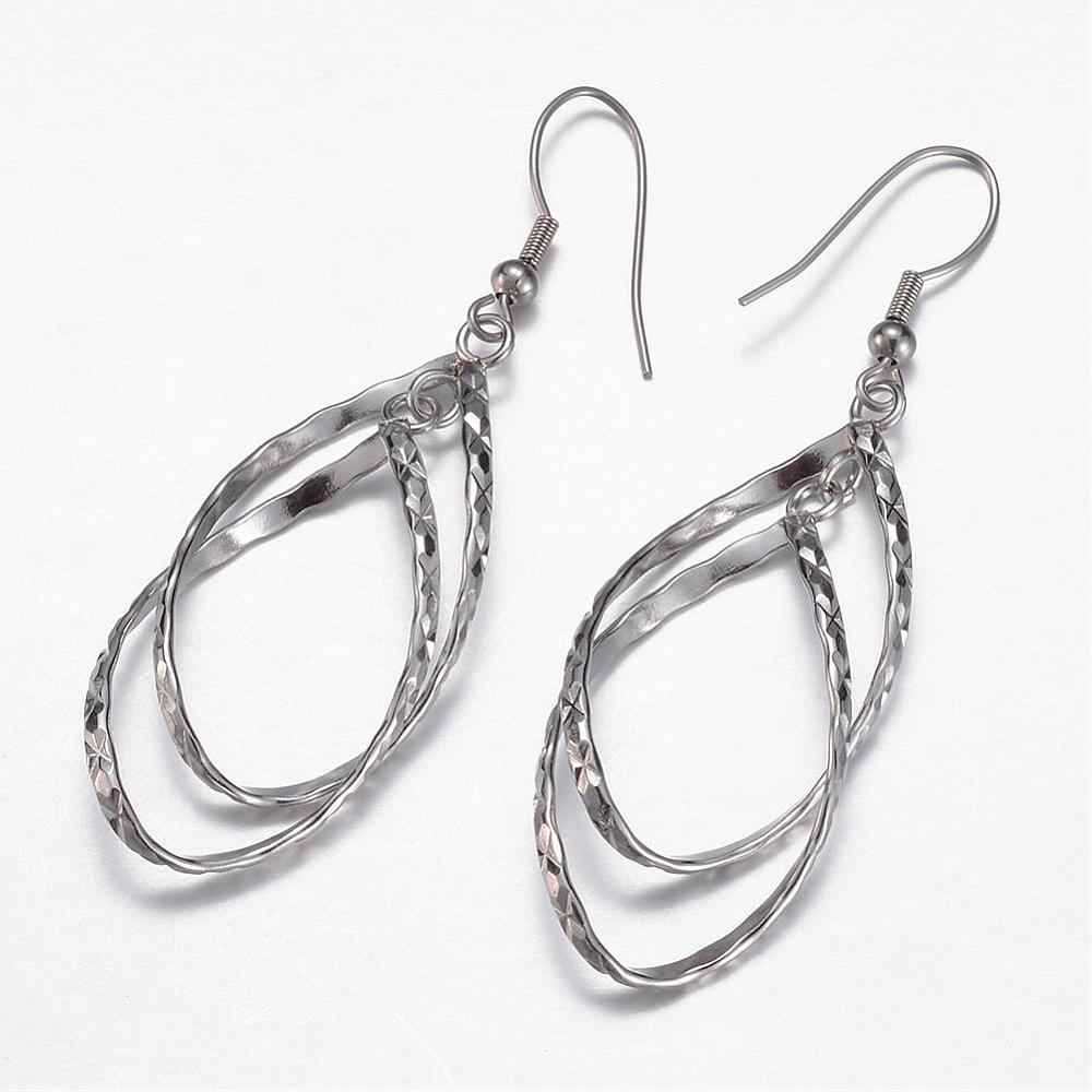 304 Stainless Steel Dangle Earrings, Hypoallergenic Earrings, Teardrop, Stainless Steel Color
