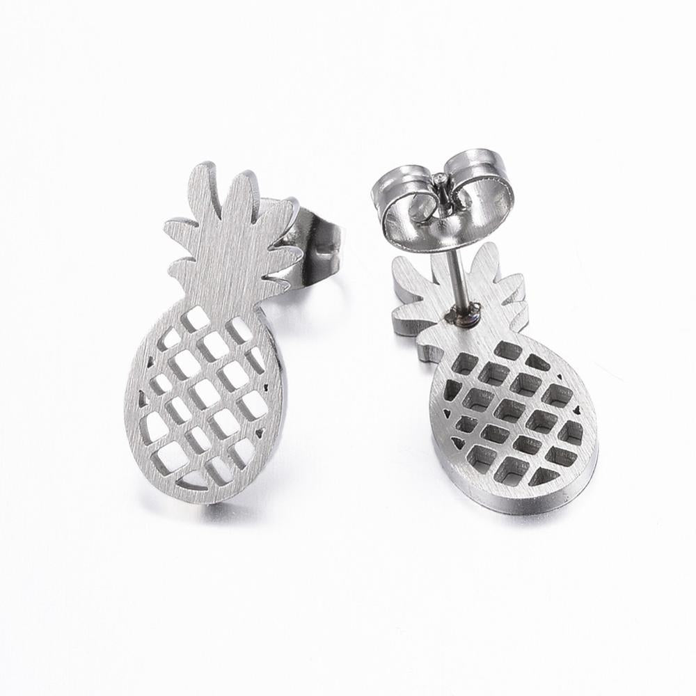 304 Stainless Steel Stud Earrings, Hypoallergenic Earrings, Hollow Pineapple