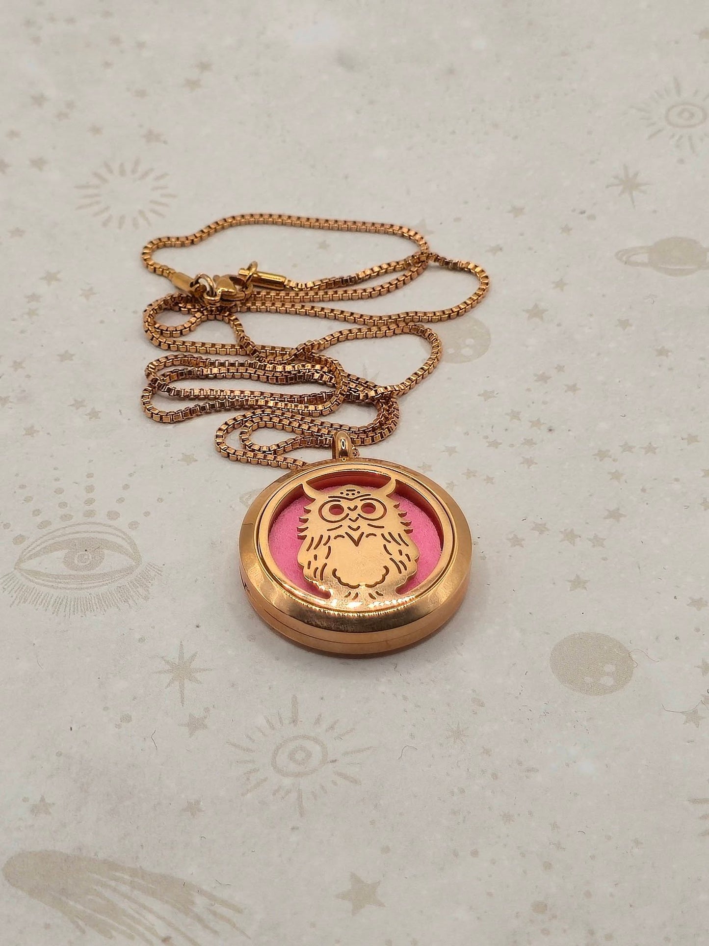 316 Stainless Steel Diffuser Locket Pendant Necklace, Stainless Steel Colour: Owl Design