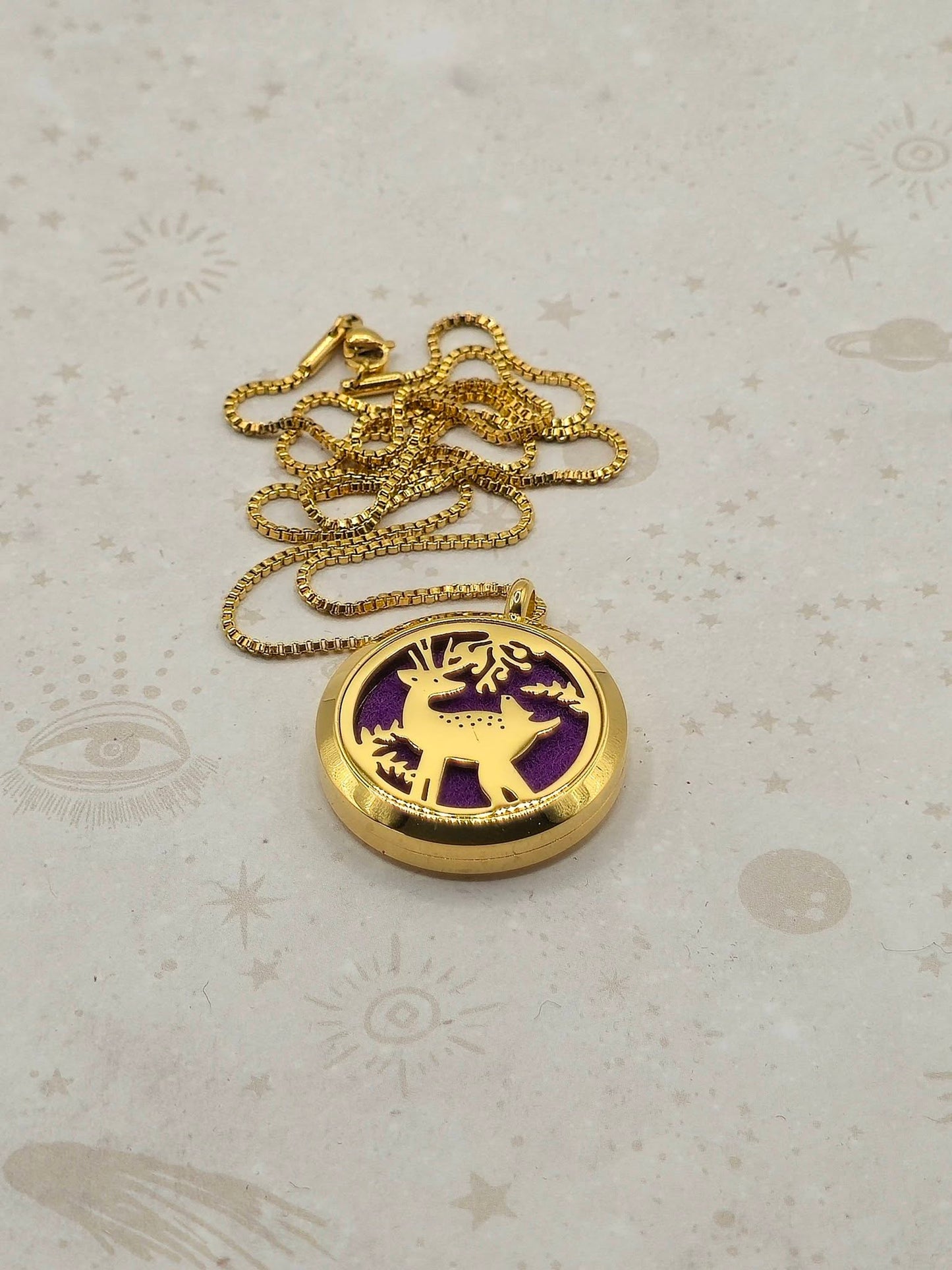 316 Stainless Steel Diffuser Locket Pendant Necklace, Deer Design