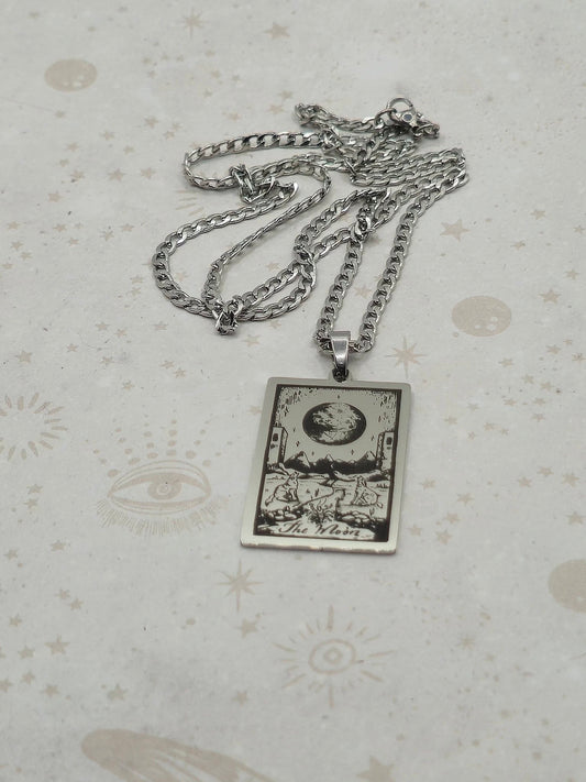 Tarot Card 201 Stainless Steel Pendant Necklace, Laser Engraved Pattern