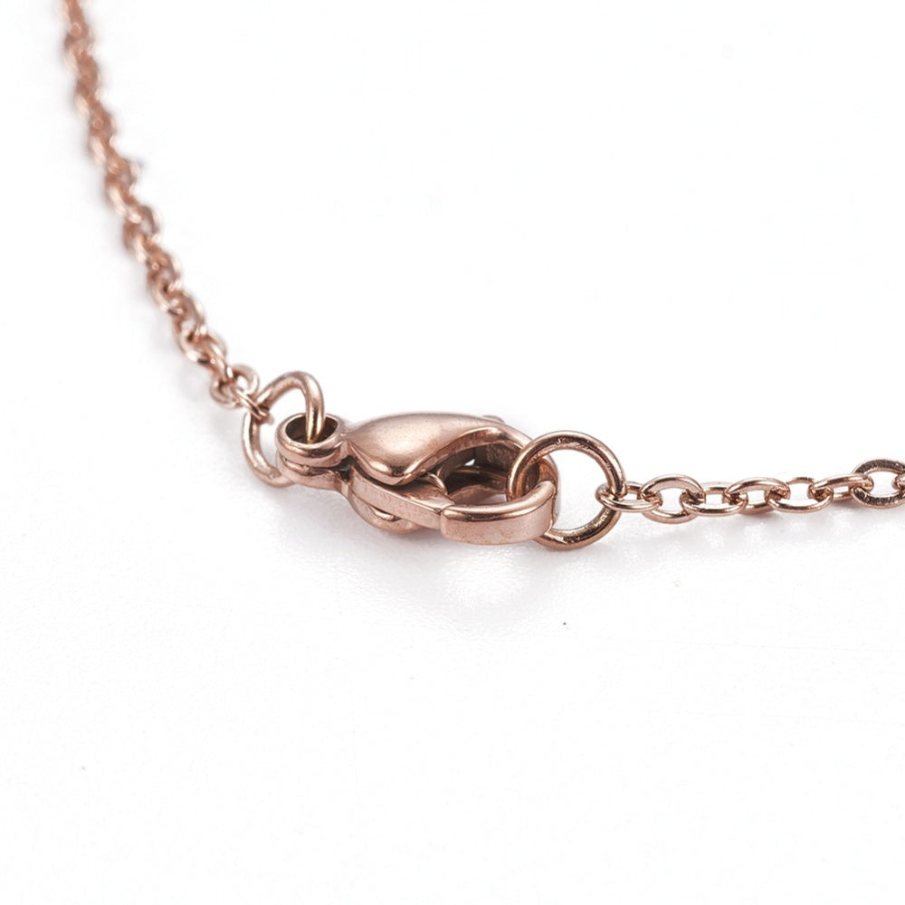 304 Stainless Steel Pendant Necklace, with Cable Chain, Flat Round with Heart and Word Love, Rose Gold