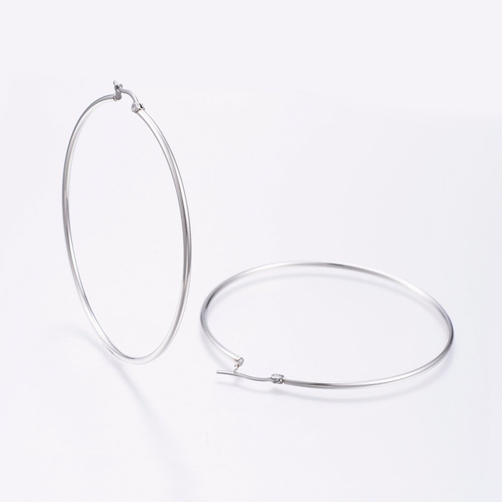 304 Stainless Steel Big Hoop Earrings, Hypoallergenic Earrings, Ring Shape, Stainless Steel Color, 12 Gauge