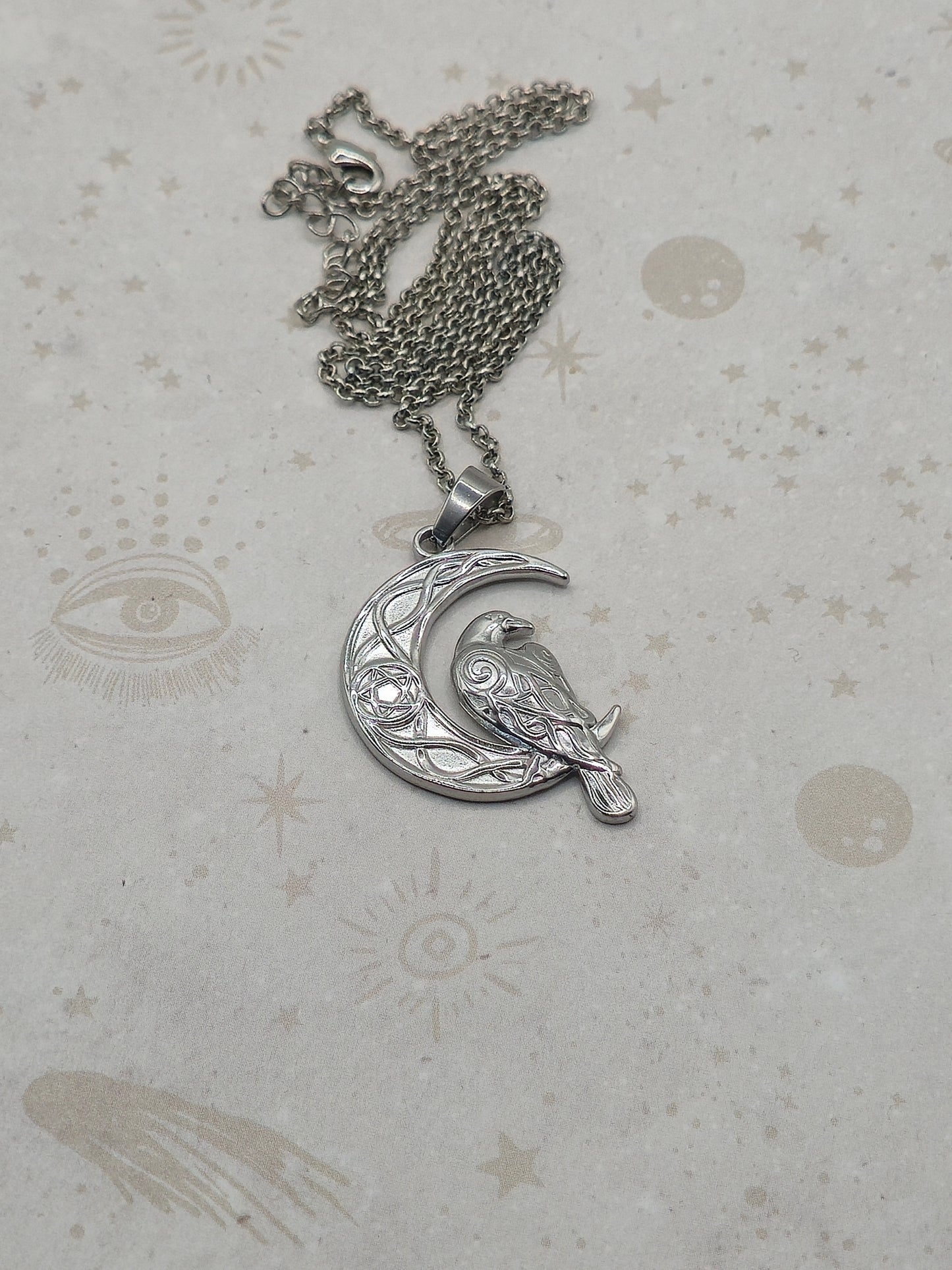 304 Stainless Steel Crescent Moon & Magpie Pendant Necklace