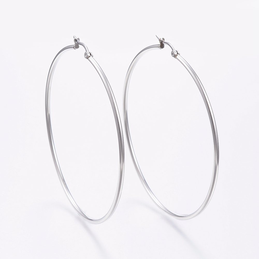 304 Stainless Steel Big Hoop Earrings, Hypoallergenic Earrings, Ring Shape, Stainless Steel Color, 12 Gauge