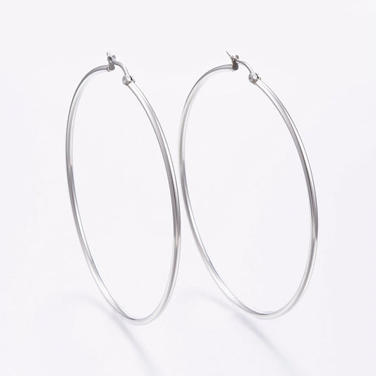 304 Stainless Steel Big Hoop Earrings, Hypoallergenic Earrings, Ring Shape, Stainless Steel Color, 12 Gauge