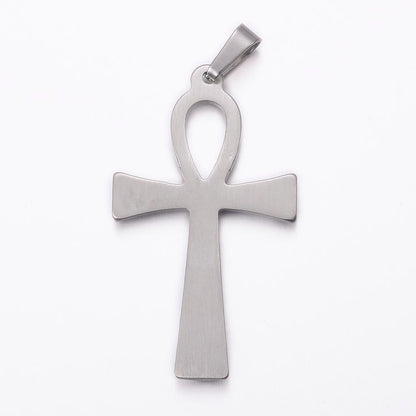 304 Stainless Steel Pendant Necklace, Ankh Cross, Stainless Steel Color