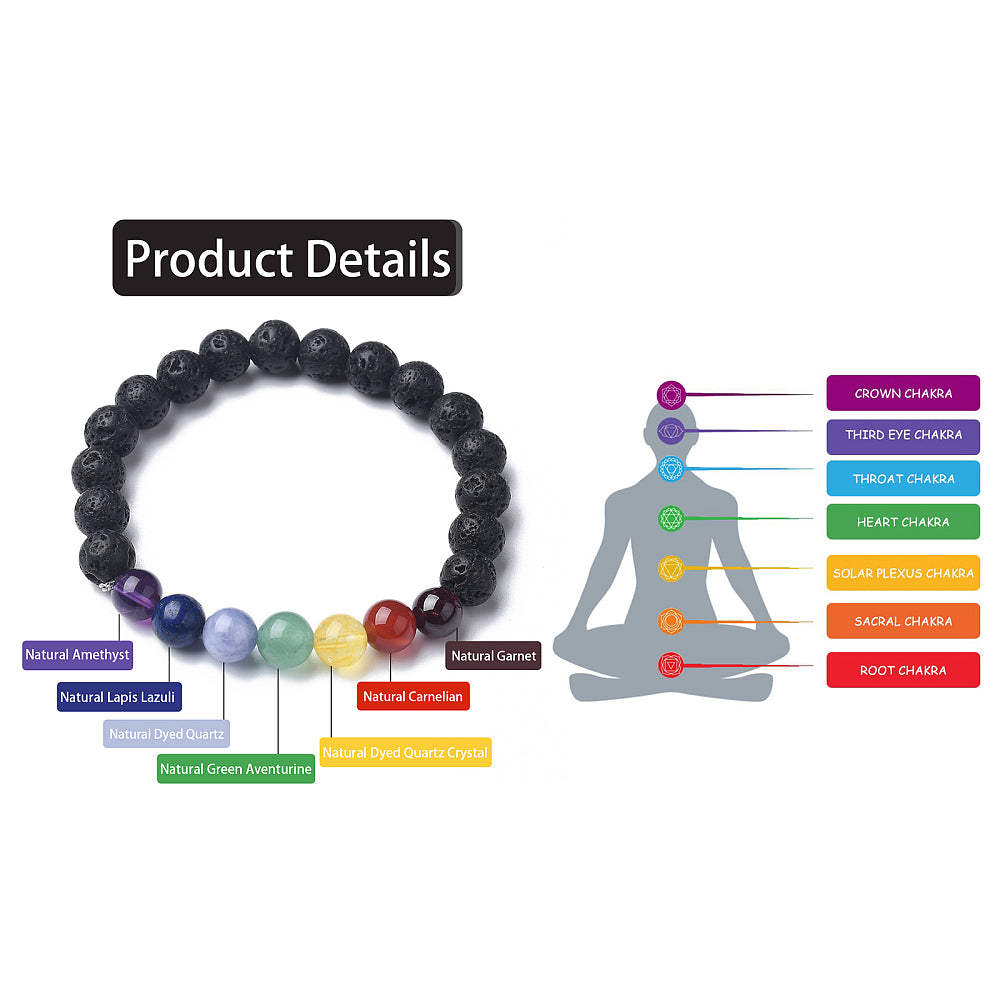 Chakra Natural Lava Beaded Stretch Bracelet, with Gemstone Beads