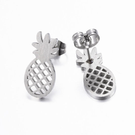 304 Stainless Steel Stud Earrings, Hypoallergenic Earrings, Hollow Pineapple
