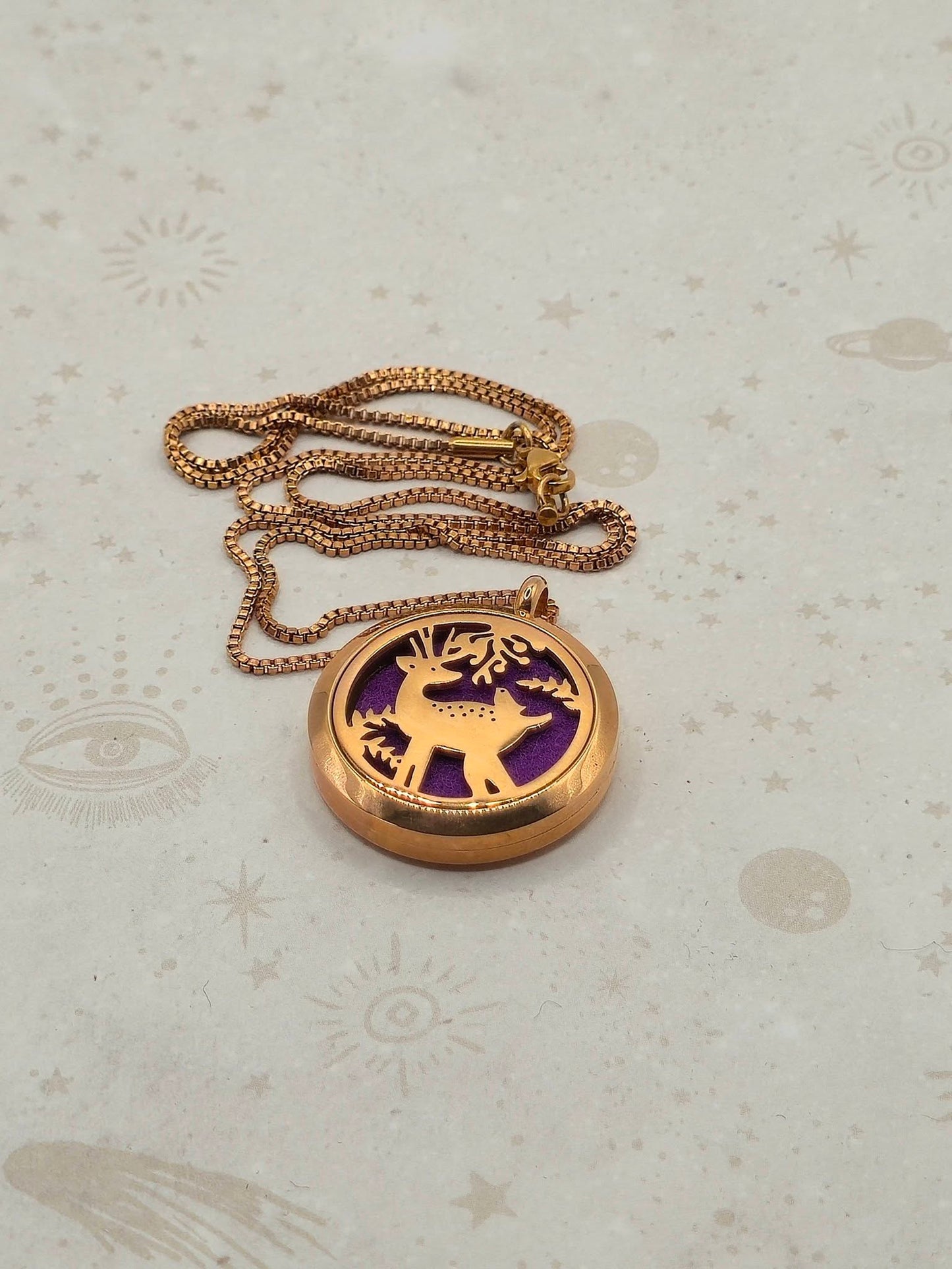 316 Stainless Steel Diffuser Locket Pendant Necklace, Deer Design