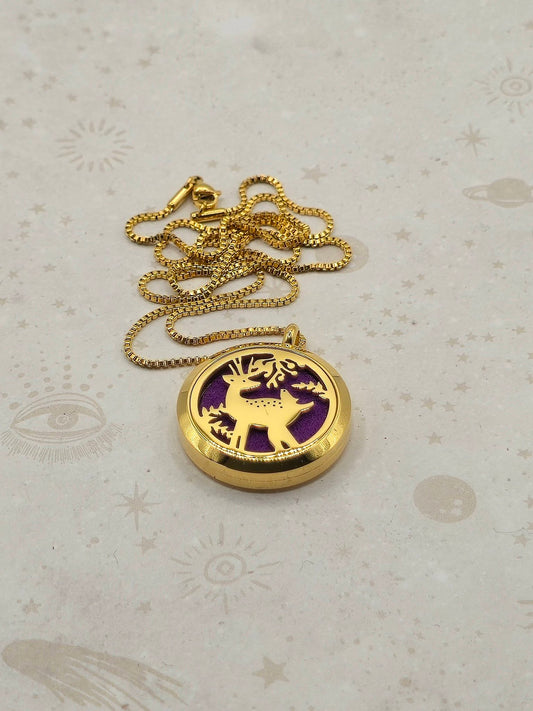 316 Stainless Steel Diffuser Locket Pendant Necklace, Deer Design