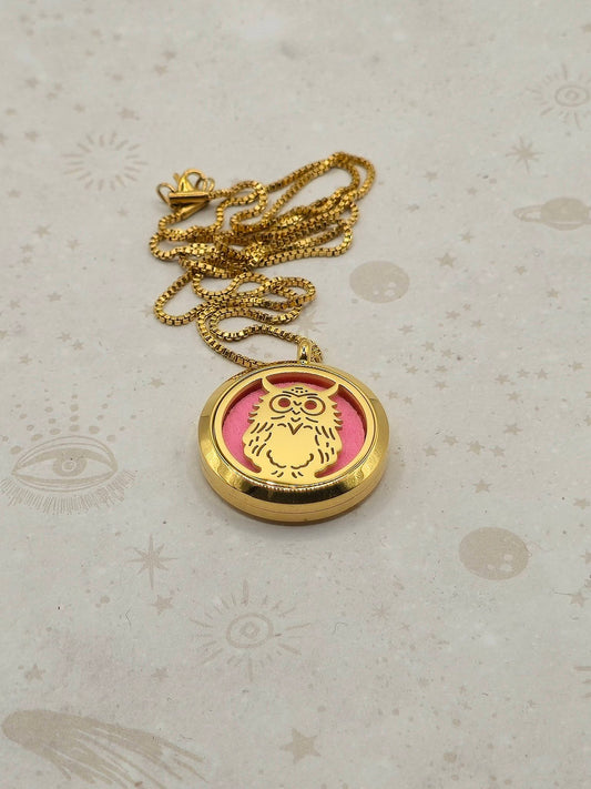 316 Stainless Steel Diffuser Locket Pendant Necklace, Stainless Steel Colour: Owl Design