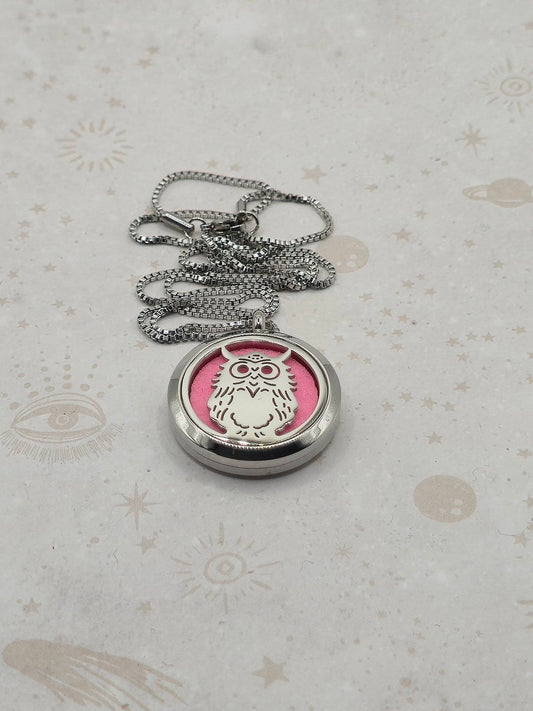 316 Stainless Steel Diffuser Locket Pendant Necklace, Stainless Steel Colour: Owl Design