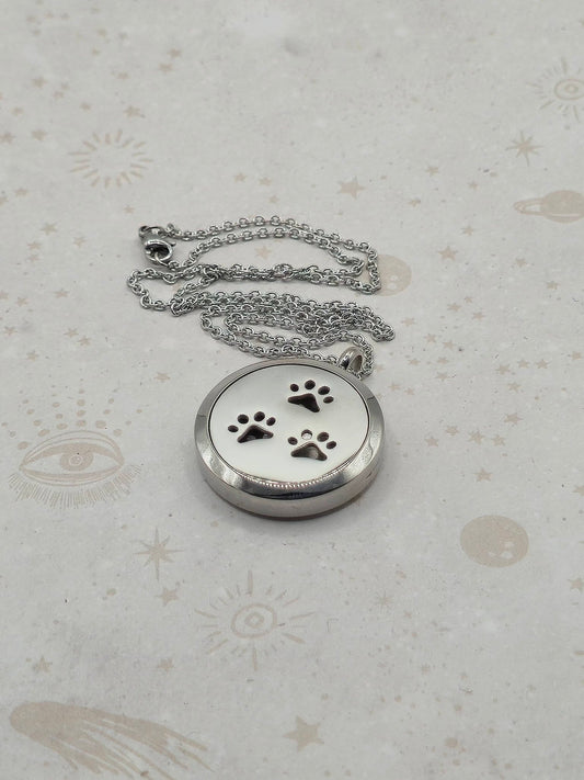 316 Stainless Steel Diffuser Locket Pendant Necklace, Stainless Steel Colour: Paw Print Design