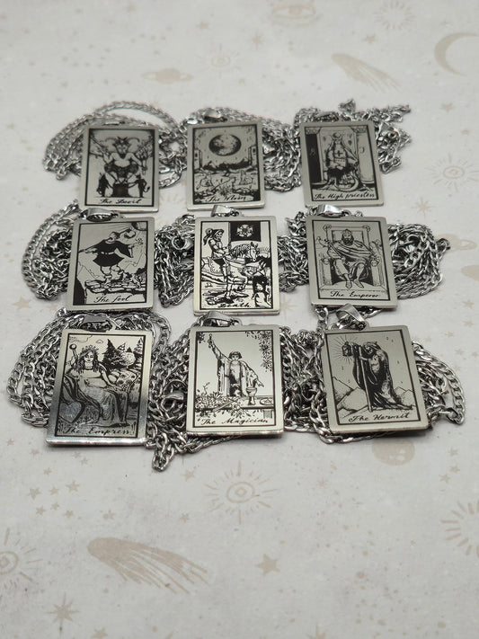Tarot Card 201 Stainless Steel Pendant Necklace, Laser Engraved Pattern