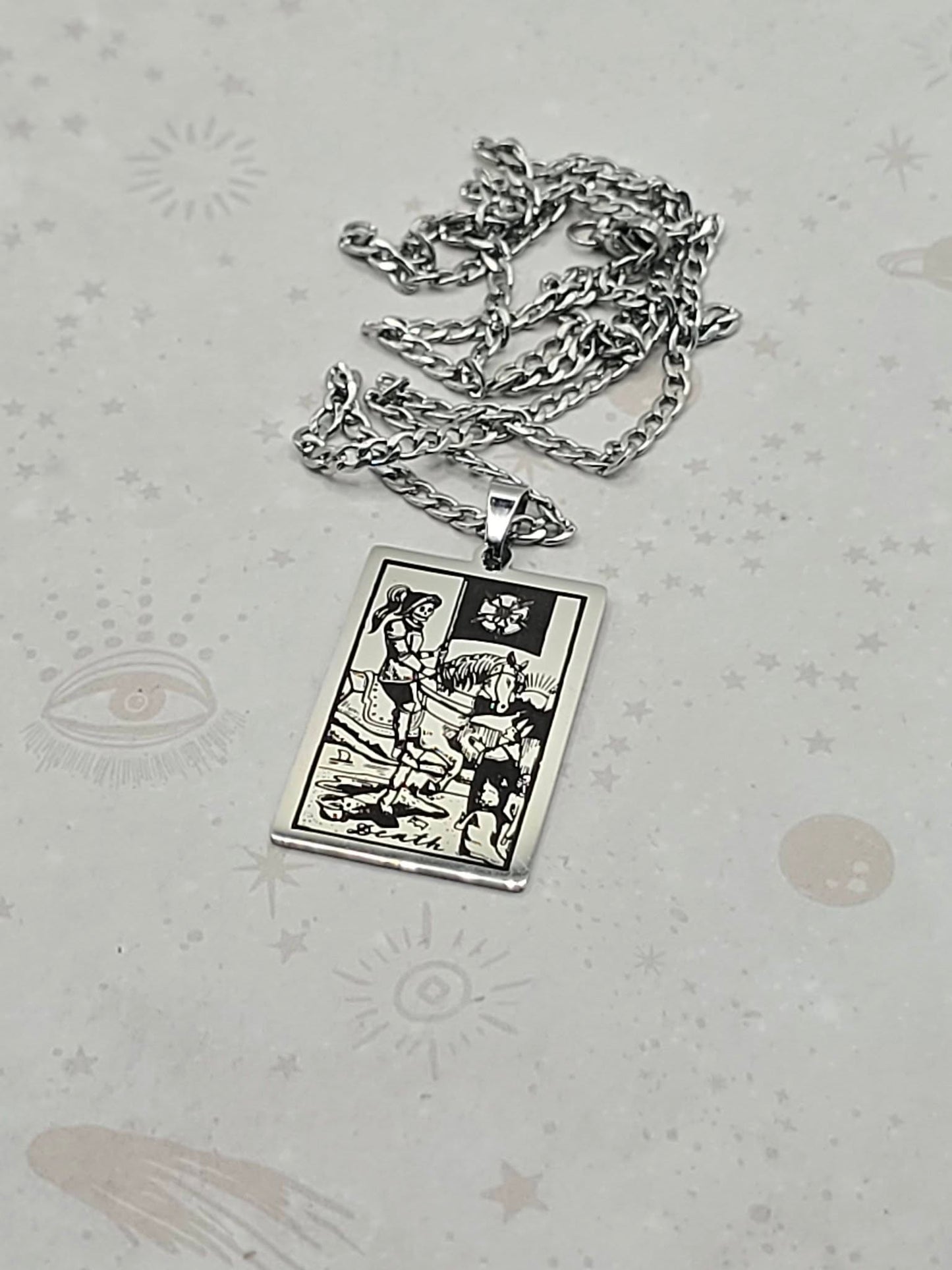 Tarot Card 201 Stainless Steel Pendant Necklace, Laser Engraved Pattern