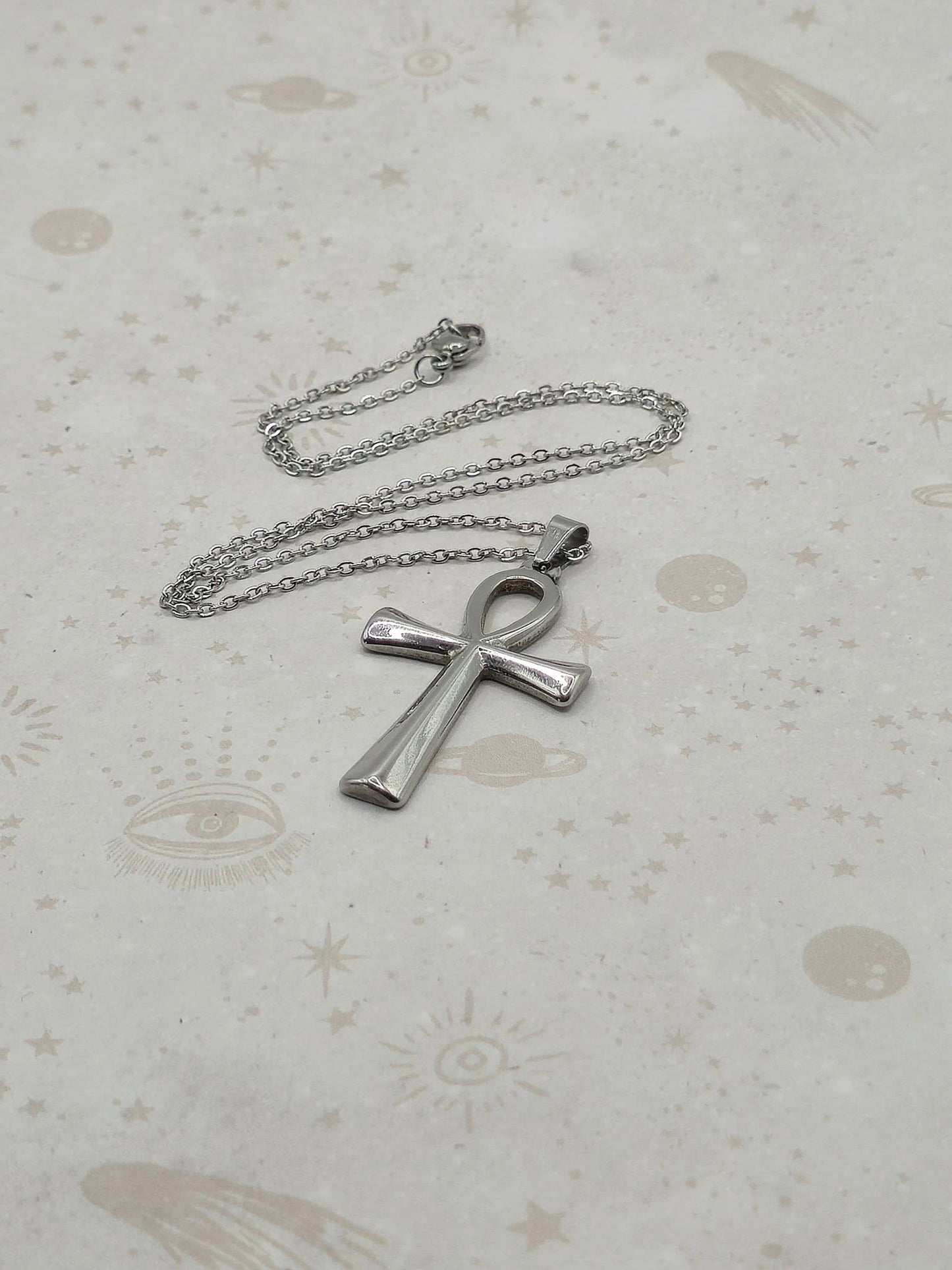 304 Stainless Steel Pendant Necklace, Ankh Cross, Stainless Steel Color