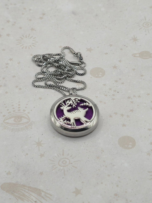 316 Stainless Steel Diffuser Locket Pendant Necklace, Deer Design
