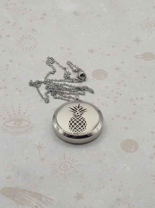 316 Stainless Steel Diffuser Locket Pendant Necklace, Stainless Steel Colour: Pineapple Design