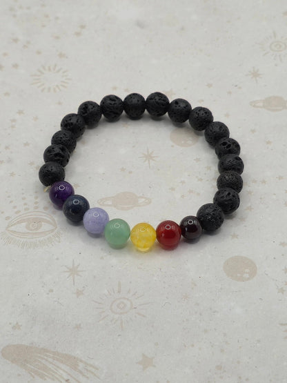 Chakra Natural Lava Beaded Stretch Bracelet, with Gemstone Beads