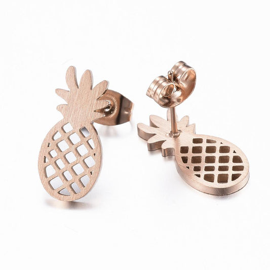 304 Stainless Steel Stud Earrings, Hypoallergenic Earrings, Hollow Pineapple