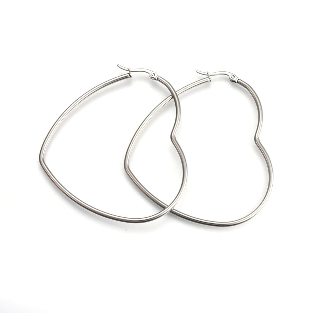 201 Stainless Steel Hoop Earrings, Hypoallergenic Earrings, Heart, Stainless Steel Color