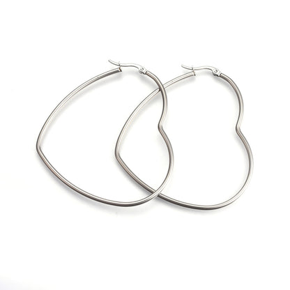 201 Stainless Steel Hoop Earrings, Hypoallergenic Earrings, Heart, Stainless Steel Color