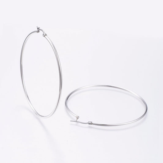 304 Stainless Steel Big Hoop Earrings, Hypoallergenic Earrings, Ring Shape, Stainless Steel Color, 12 Gauge