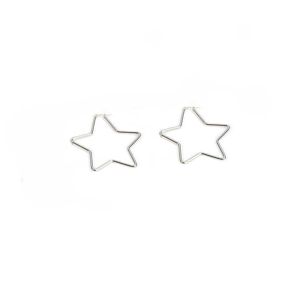 201 Stainless Steel Hoop Earrings, Hypoallergenic Earrings, Star, Stainless Steel Color, 12 Gauge