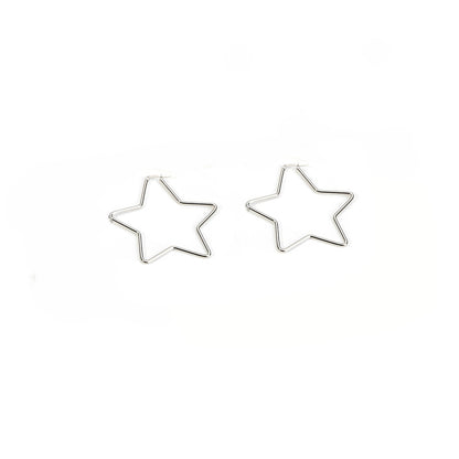 201 Stainless Steel Hoop Earrings, Hypoallergenic Earrings, Star, Stainless Steel Color, 12 Gauge