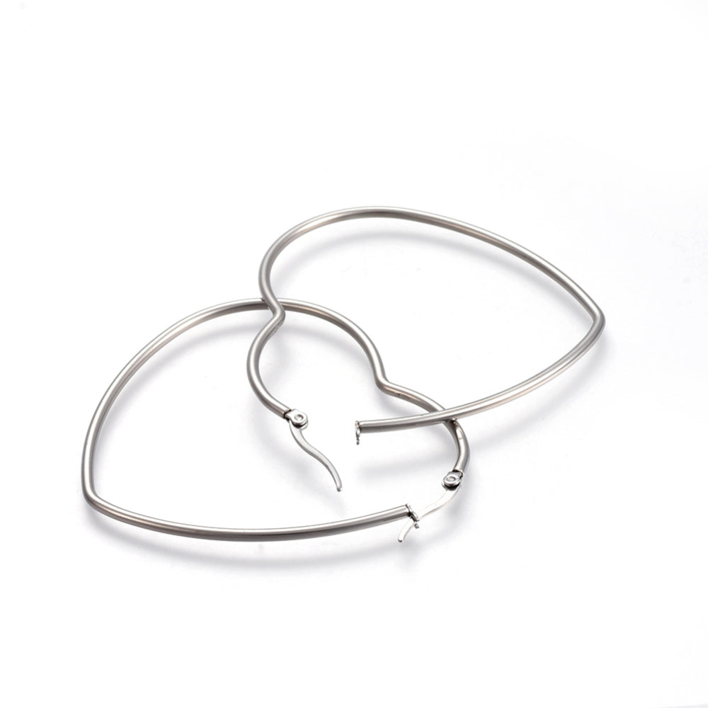 201 Stainless Steel Hoop Earrings, Hypoallergenic Earrings, Heart, Stainless Steel Color