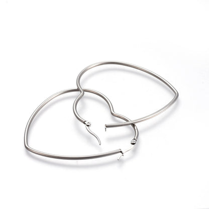 201 Stainless Steel Hoop Earrings, Hypoallergenic Earrings, Heart, Stainless Steel Color