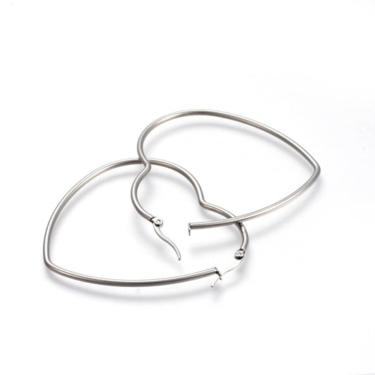 201 Stainless Steel Hoop Earrings, Hypoallergenic Earrings, Heart, Stainless Steel Color