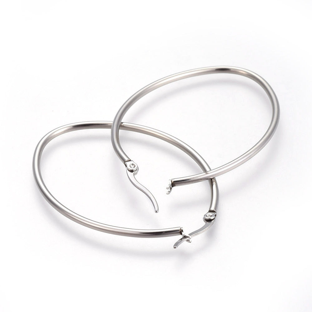 201 Stainless Steel Hoop Earrings, Hypoallergenic Earrings, Oval, Stainless Steel Color, 12 Gauge