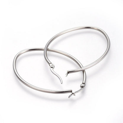 201 Stainless Steel Hoop Earrings, Hypoallergenic Earrings, Oval, Stainless Steel Color, 12 Gauge