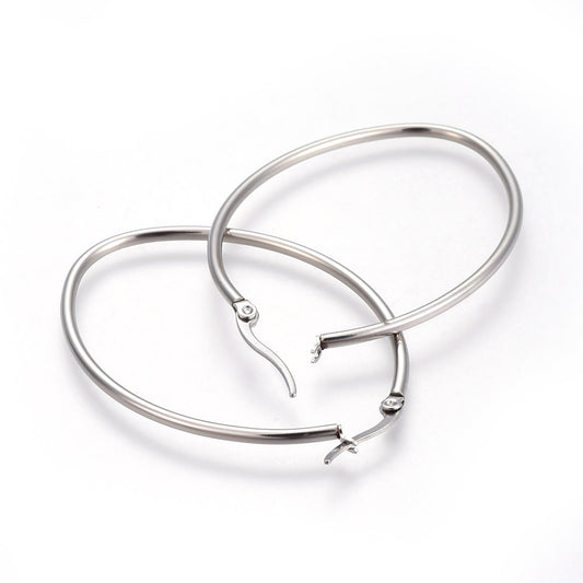 201 Stainless Steel Hoop Earrings, Hypoallergenic Earrings, Oval, Stainless Steel Color, 12 Gauge