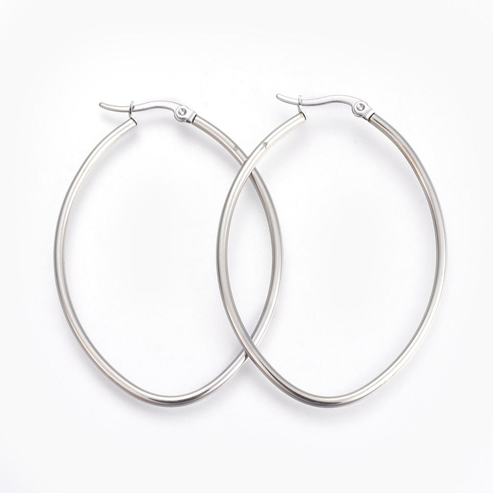201 Stainless Steel Hoop Earrings, Hypoallergenic Earrings, Oval, Stainless Steel Color, 12 Gauge