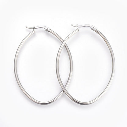 201 Stainless Steel Hoop Earrings, Hypoallergenic Earrings, Oval, Stainless Steel Color, 12 Gauge