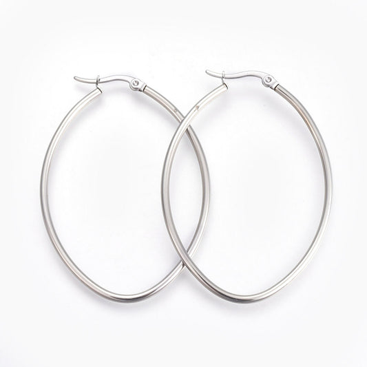 201 Stainless Steel Hoop Earrings, Hypoallergenic Earrings, Oval, Stainless Steel Color, 12 Gauge