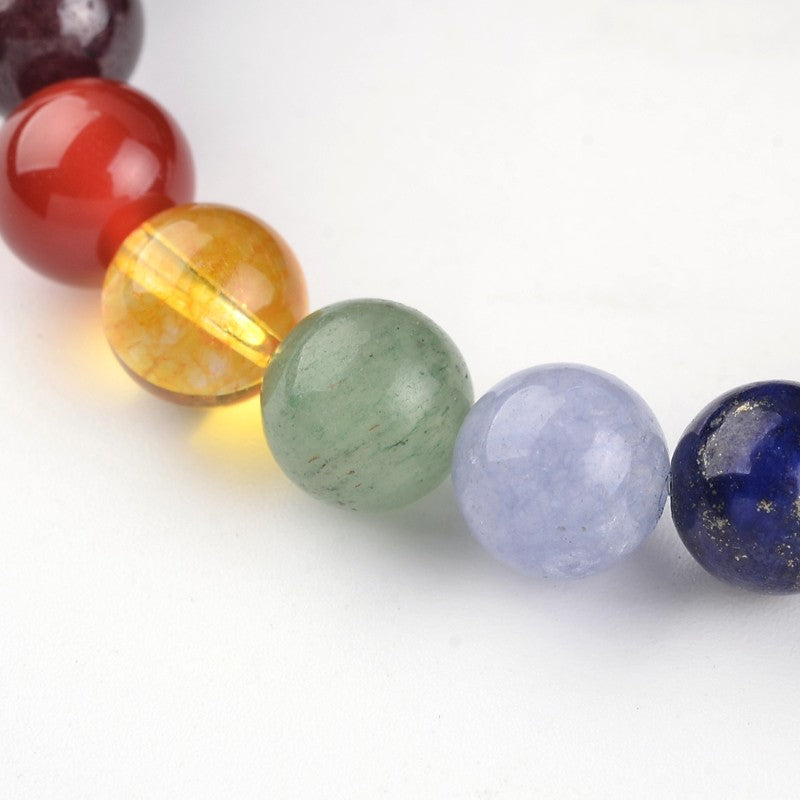 Chakra Natural Lava Beaded Stretch Bracelet, with Gemstone Beads