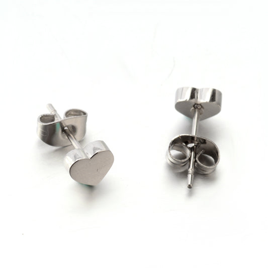 304 Stainless Steel Ear Studs, Hypoallergenic Earrings, Heart, Stainless Steel Color