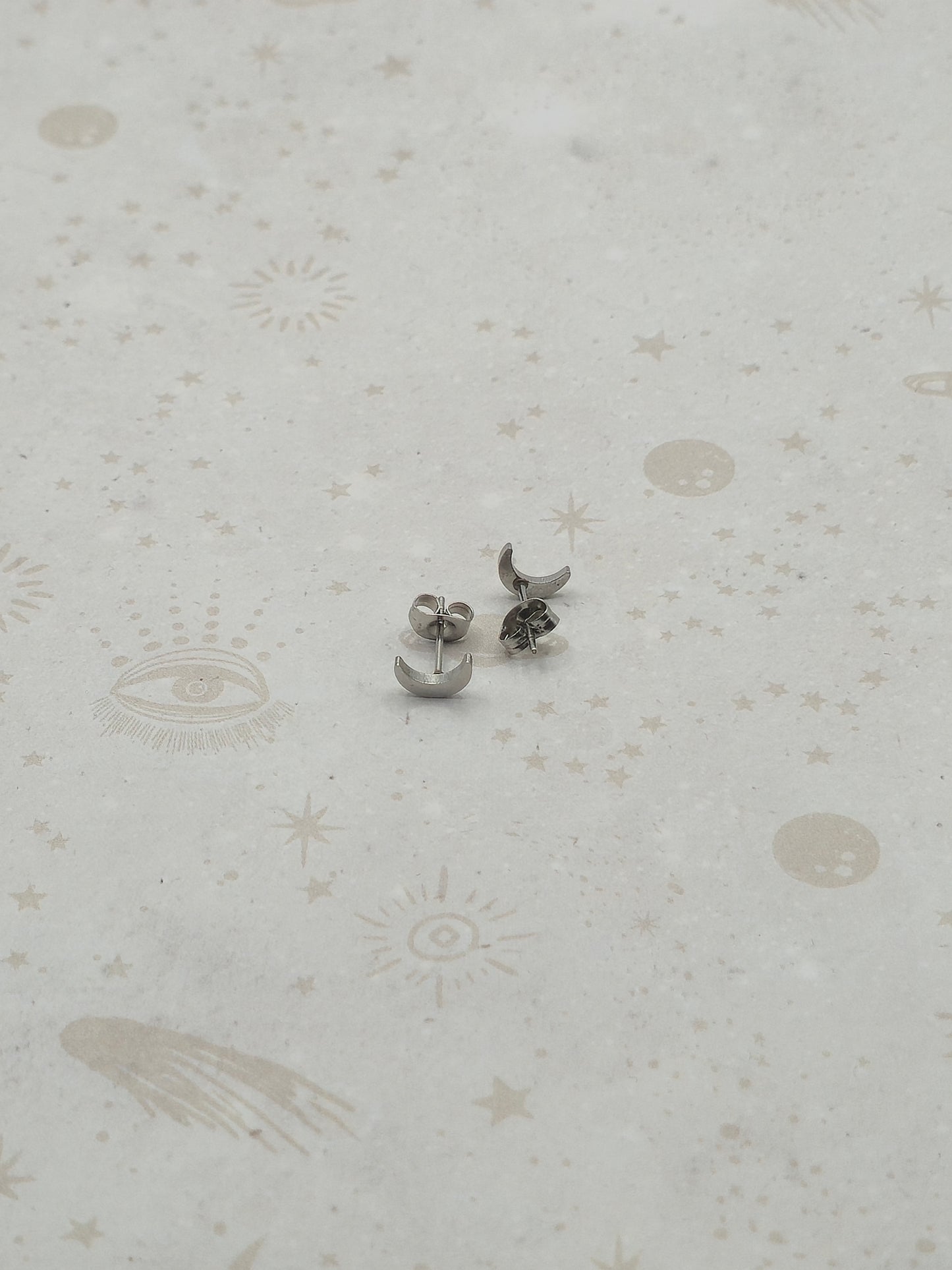 304 Stainless Steel Stud Earrings, Hypoallergenic Earrings, with Ear Nuts/Earring Back, Moon or Star, Stainless Steel Color