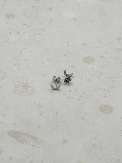 304 Stainless Steel Stud Earrings, Hypoallergenic Earrings, with Ear Nuts/Earring Back, Moon or Star, Stainless Steel Color
