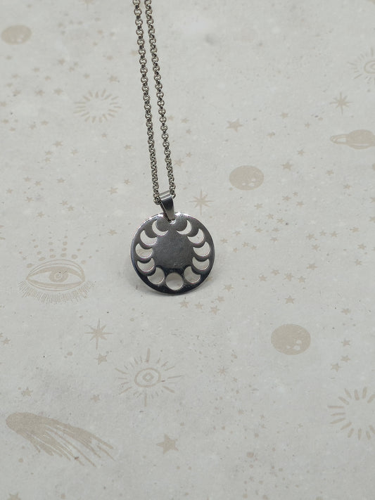 201 Stainless Steel Laser Cut, Phase of the Moon Pendant Necklace