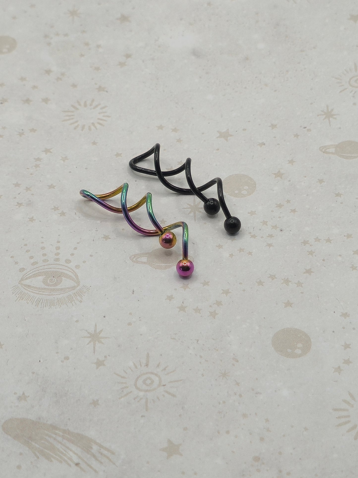Stainless Steel Spiral Naval Rings in Black or Electroplate Rainbow Colours