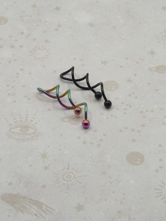 Stainless Steel Spiral Naval Rings in Black or Electroplate Rainbow Colours