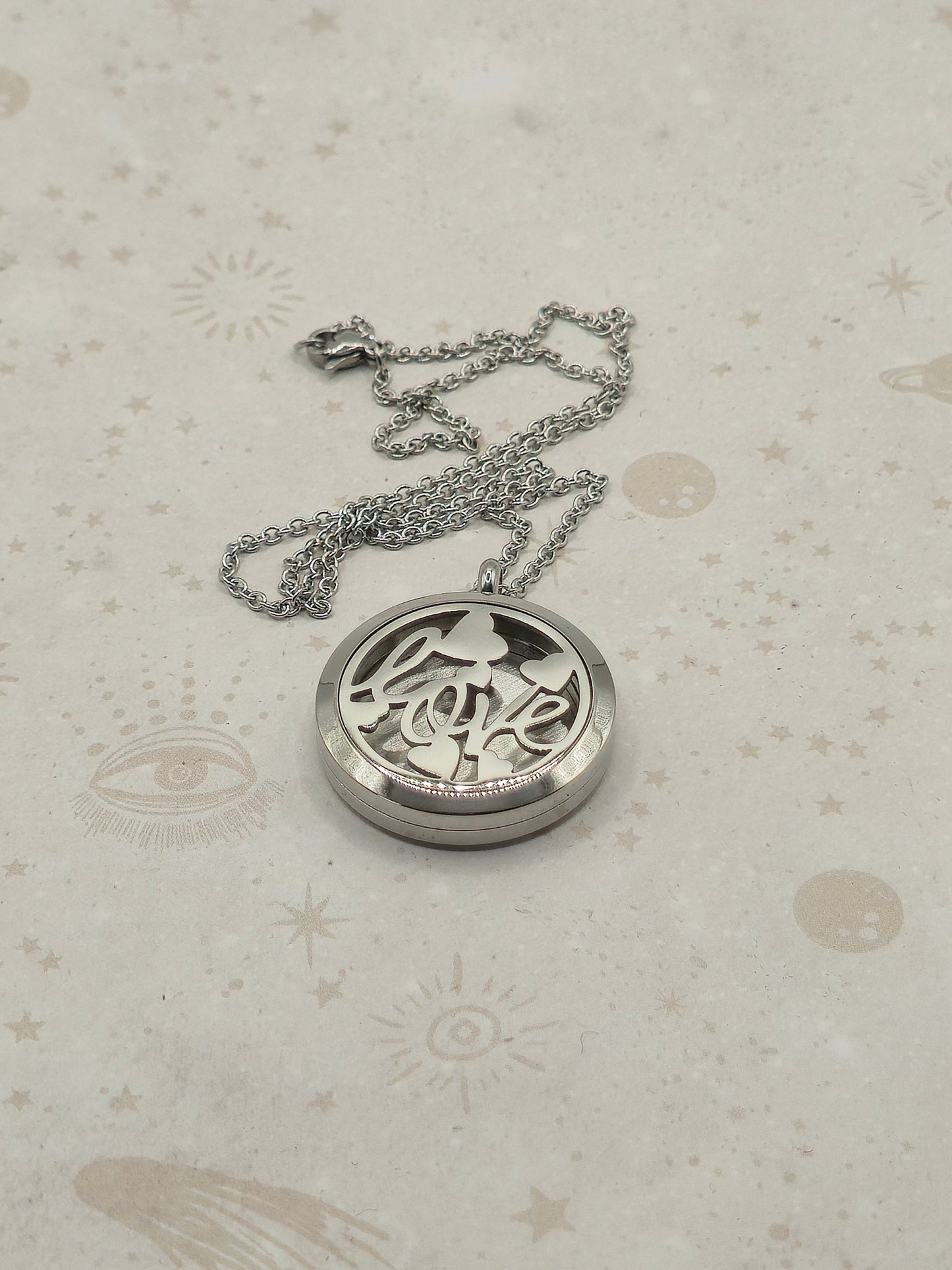 316 Stainless Steel Diffuser Locket Pendant Necklace, Stainless Steel Colour: Love Design