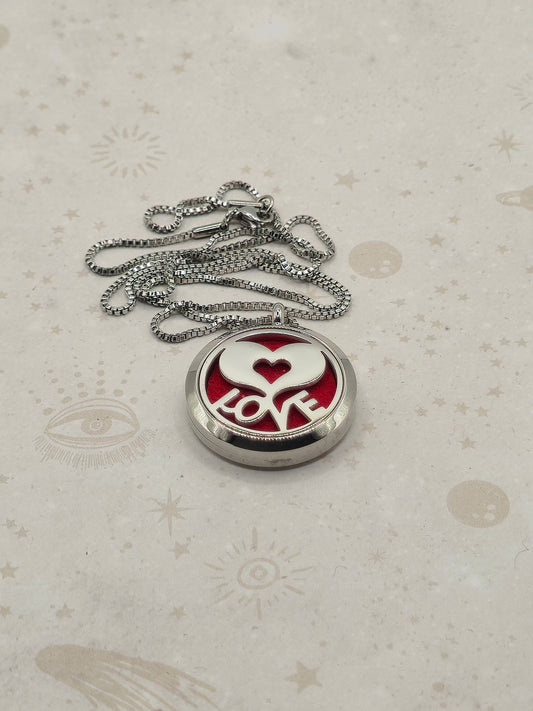 316 Stainless Steel Diffuser Locket Pendant Necklace, Stainless Steel Colour: Love Heart Design