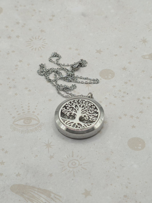 304 Stainless Steel Diffuser Locket Pendant Necklace, Stainless Steel Colour: Rooted Tree of Life Design