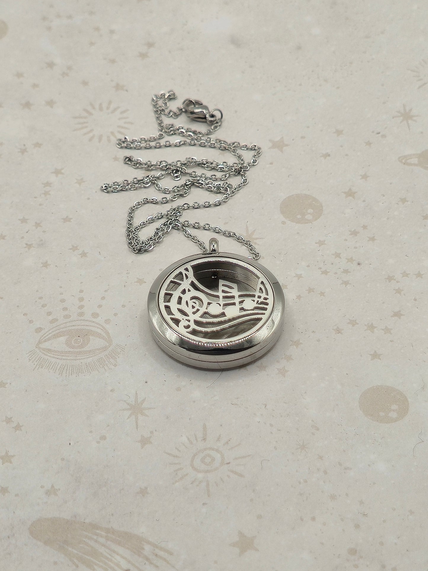 304 Stainless Steel Diffuser Locket Pendant Necklace, Stainless Steel Colour: Music Note Design